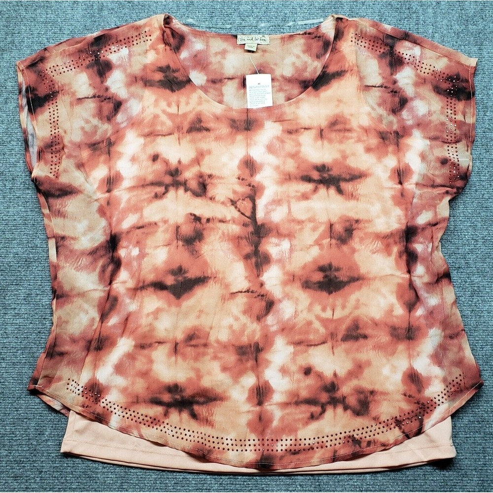 Live & Let Live Top Womens XL Brown Tie Dye Polyester Cap Sleeve New